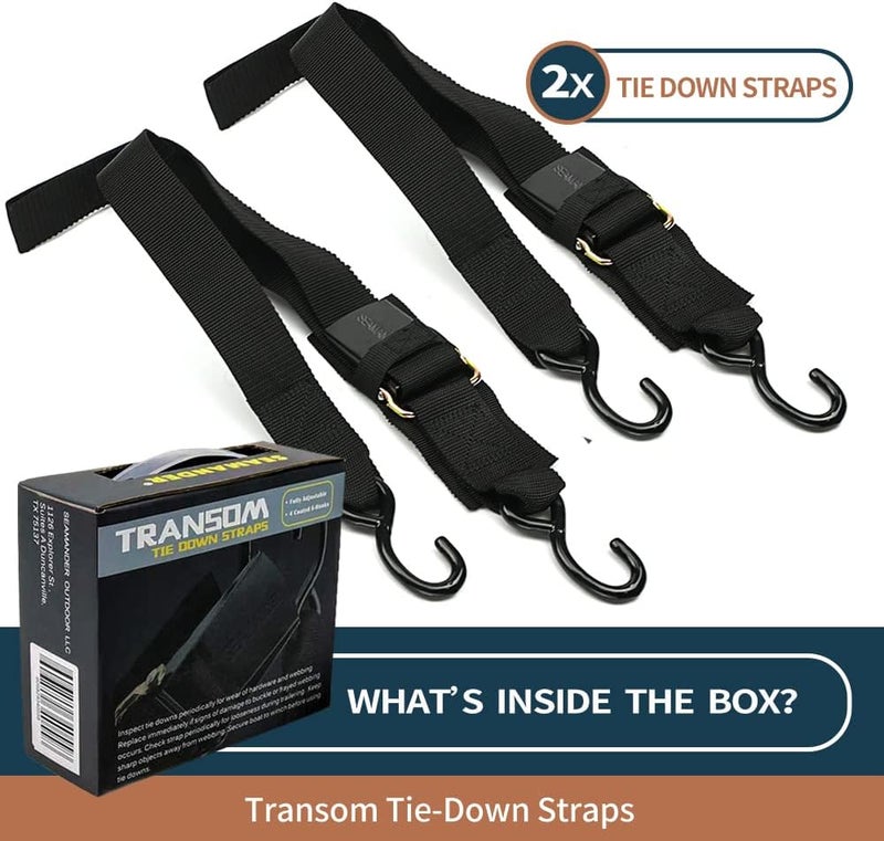 Seamander Boat Tie Down Straps to Trailer- Marine Grade Transom Tie Downs 2inch x 48inch Adjustable Boat Trailer Straps for Boat, Jet Ski, & More - Image 5